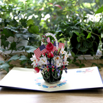 Load image into Gallery viewer, Flower Basket with America Flag Pop Up Card