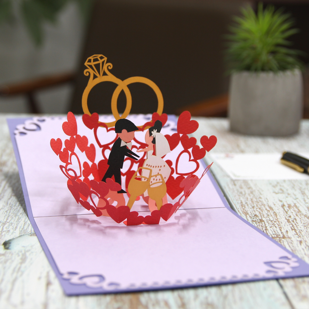 Bride and Groom Kiss in Wedding Party Pop Up Card