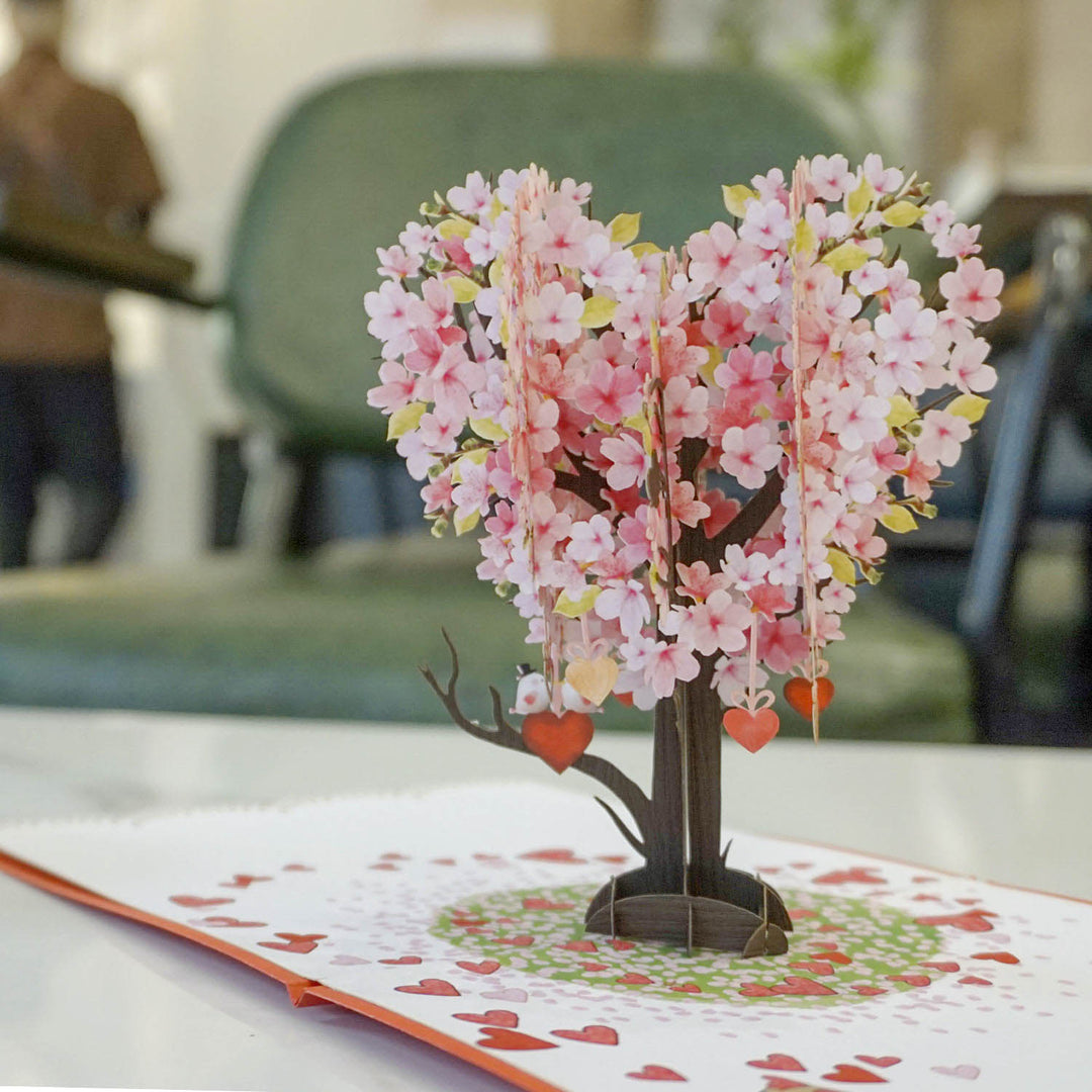 Cherry Heart Tree Love Birds Pop Up Card