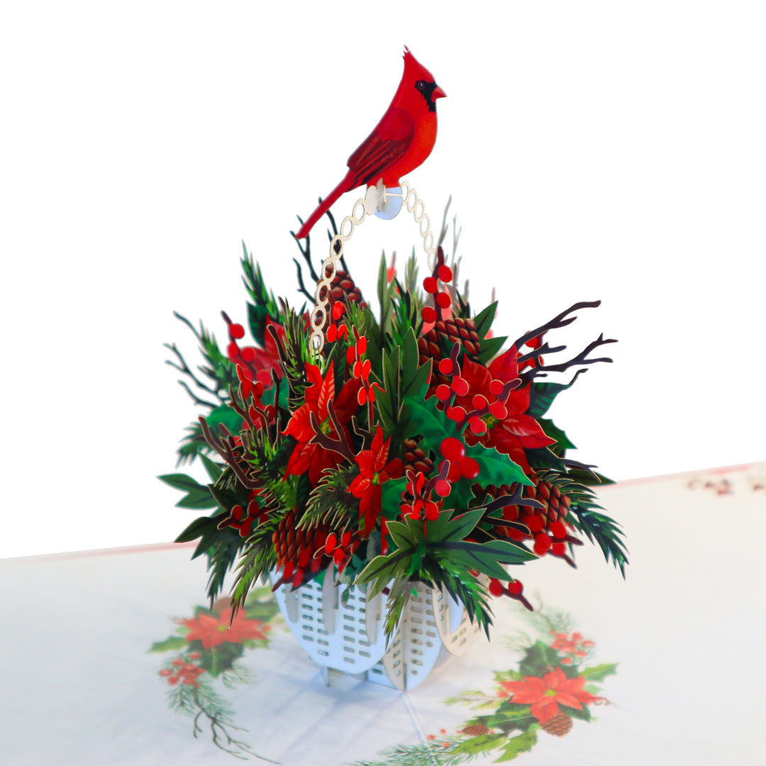 Red Cardinal and Poinsettia Pop Up Card