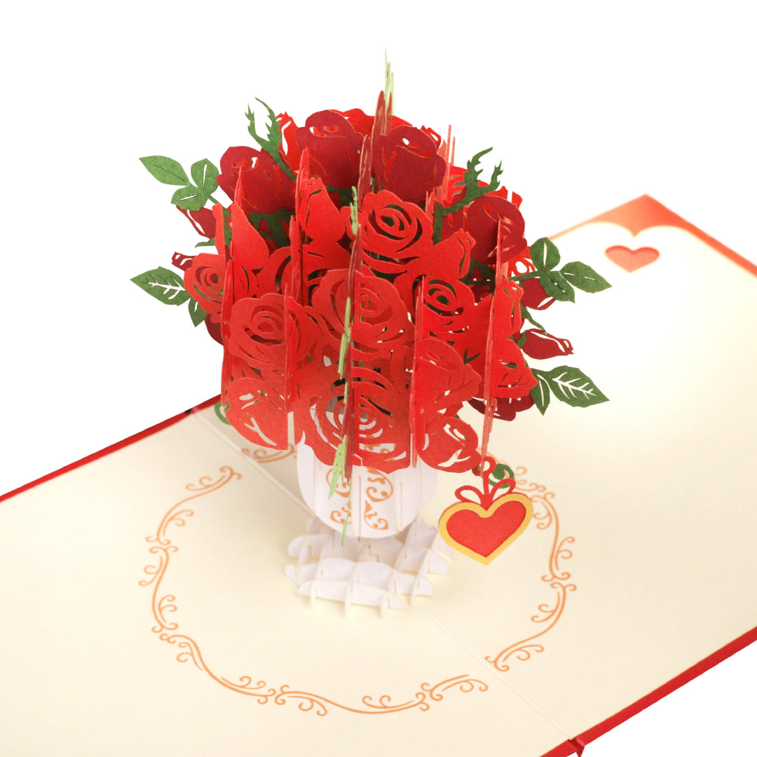 Rose Bouquet with Unique Heart Pop Up Card