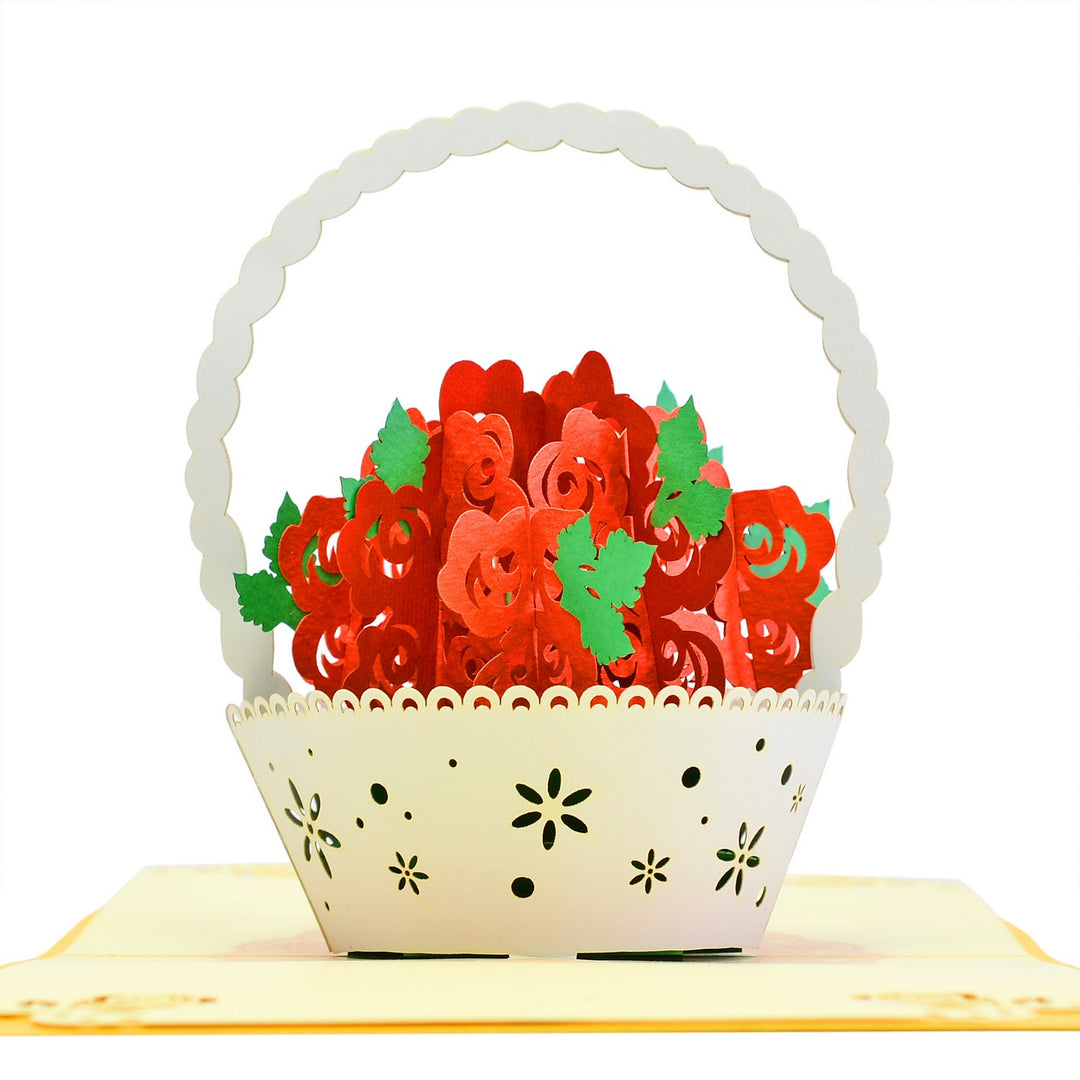 Rose Flowers Basket Pop Up Card