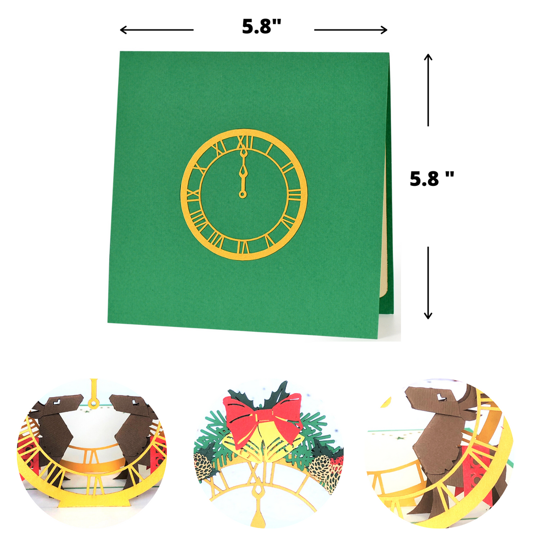 Reindeers & Clock Christmas Pop Up Card