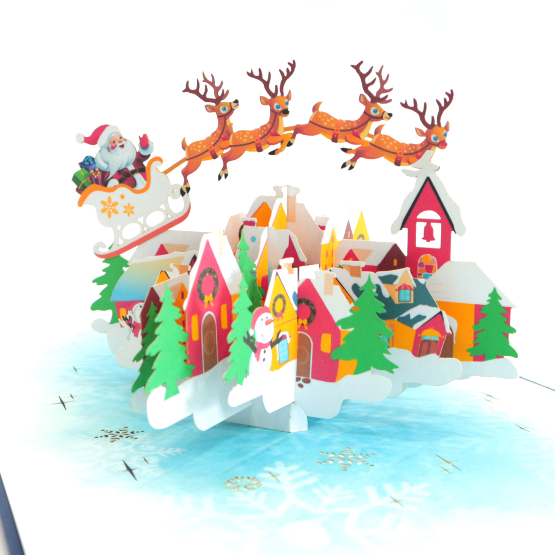 Santa Sleigh & Reindeer Christmas Pop Up Card