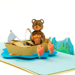 Load image into Gallery viewer, Bear Fishing Boat Pop Up Card
