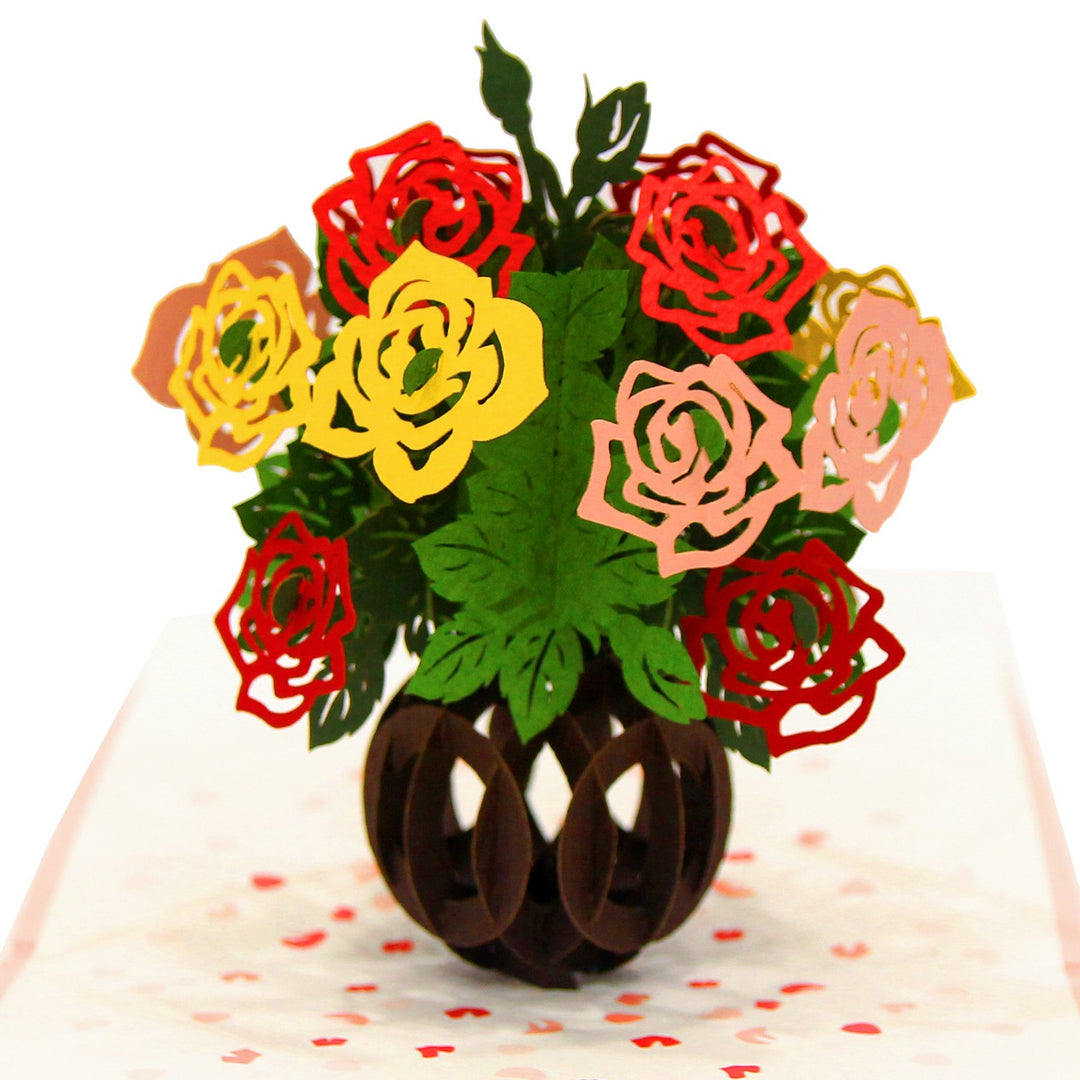 Colorful Rose Flowers Pop Up Card