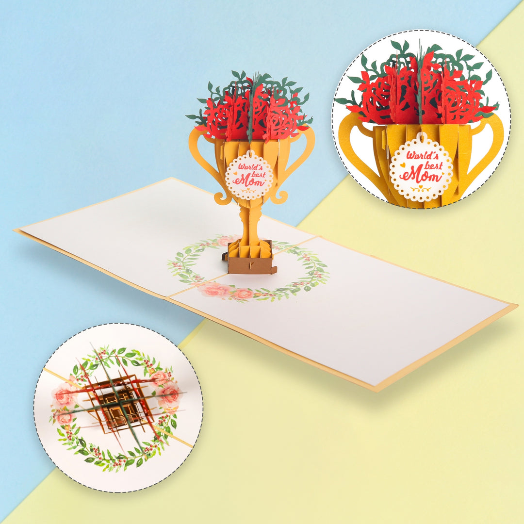 World Best Mom Trophy Pop Up Card