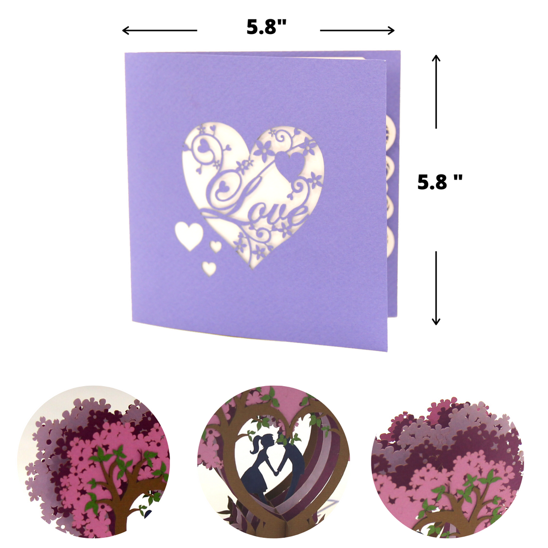 Kissing Couple on Purple Heart Wisteria Pop Up Card