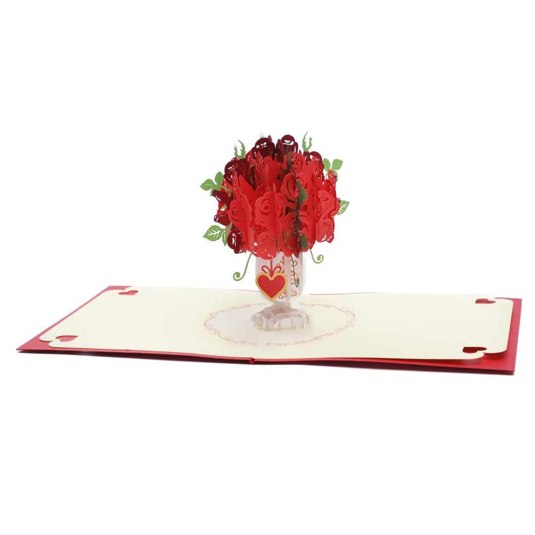 Rose Bouquet with Unique Heart Pop Up Card