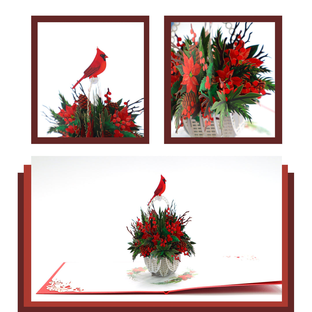 Red Cardinal and Poinsettia Pop Up Card