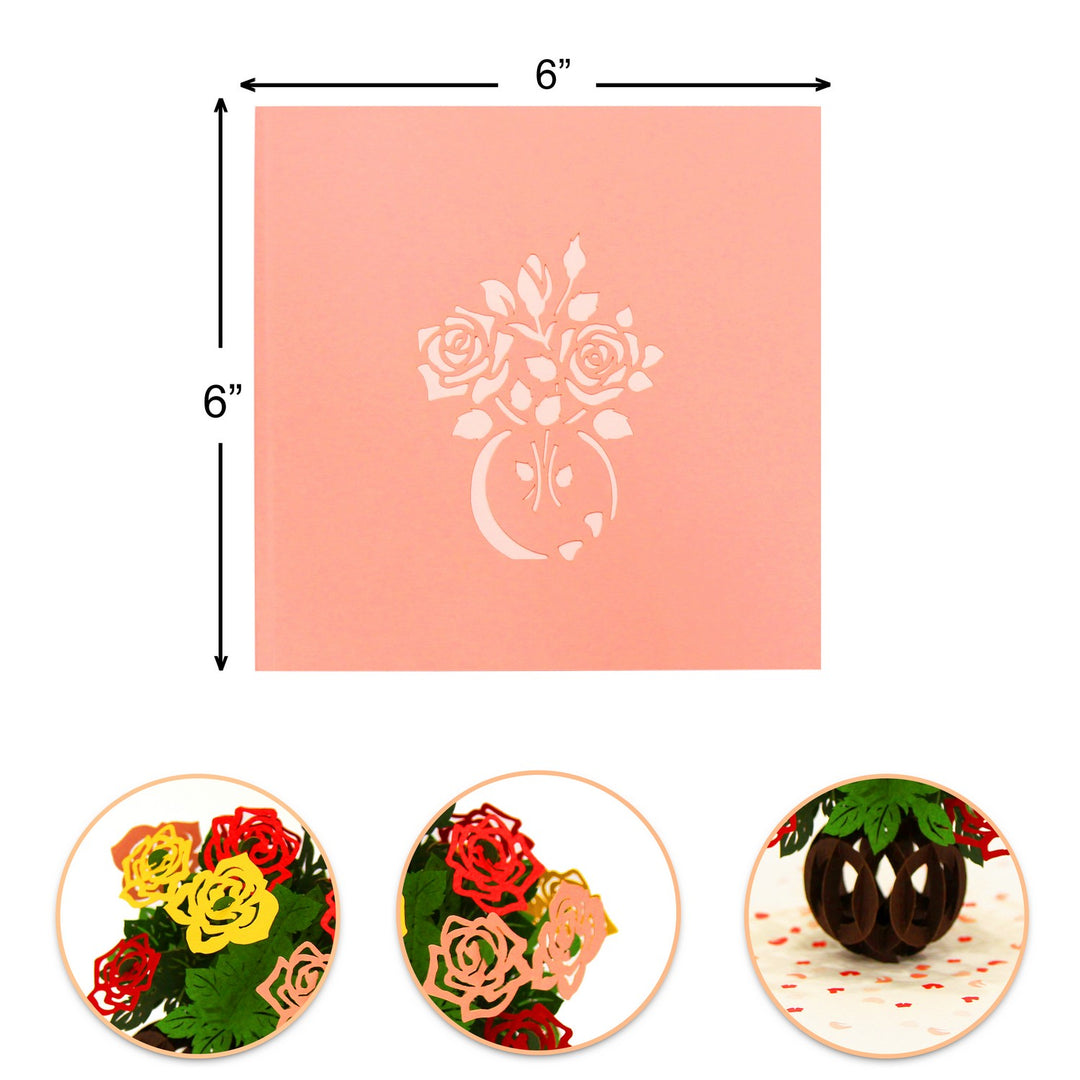 Colorful Rose Flowers Pop Up Card