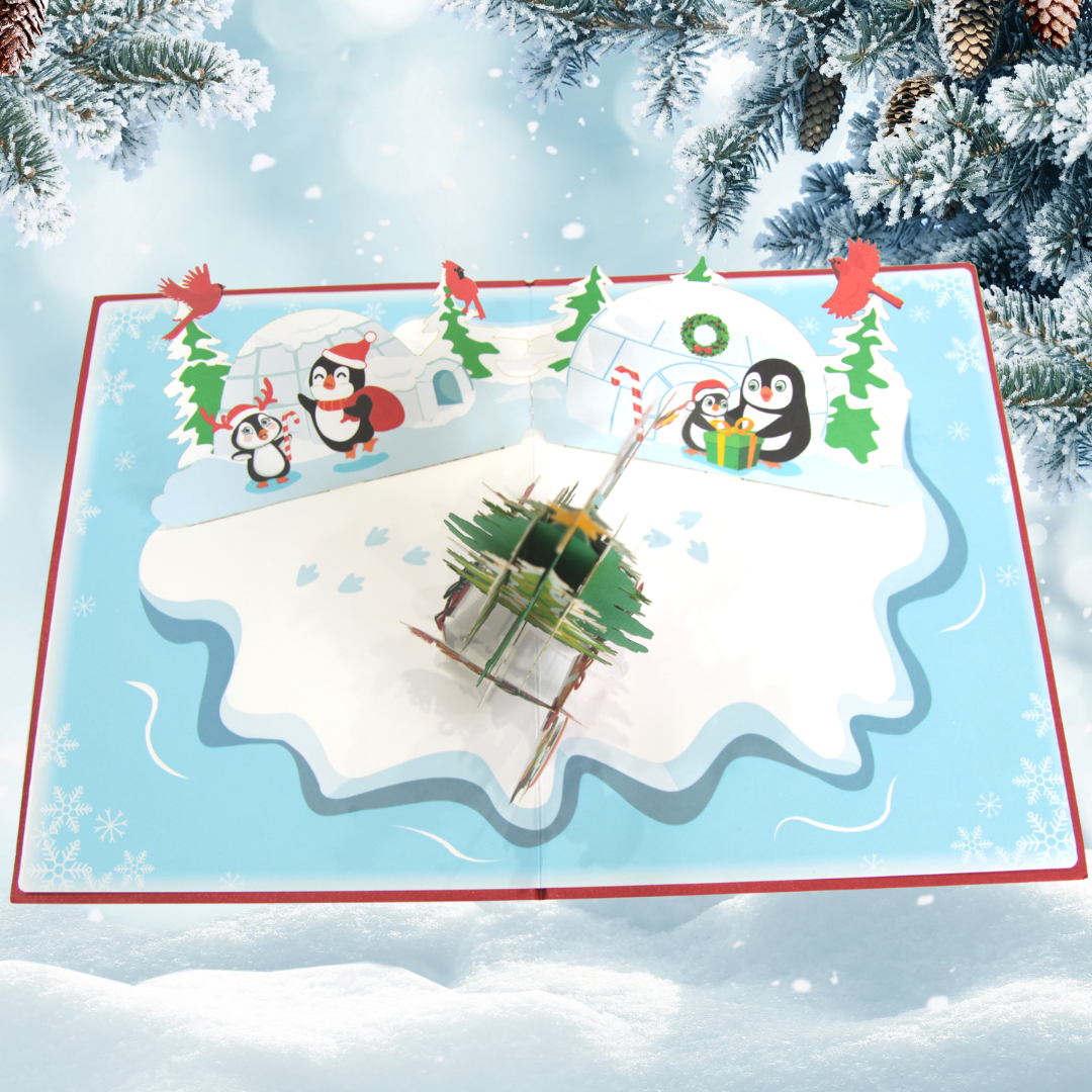Adorable Penguin and Christmas Tree Pop Up Card