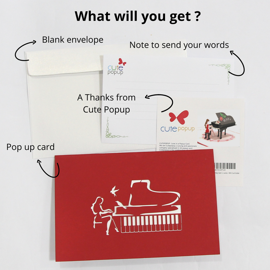 Lovely Girl Playing Piano Pop Up Card
