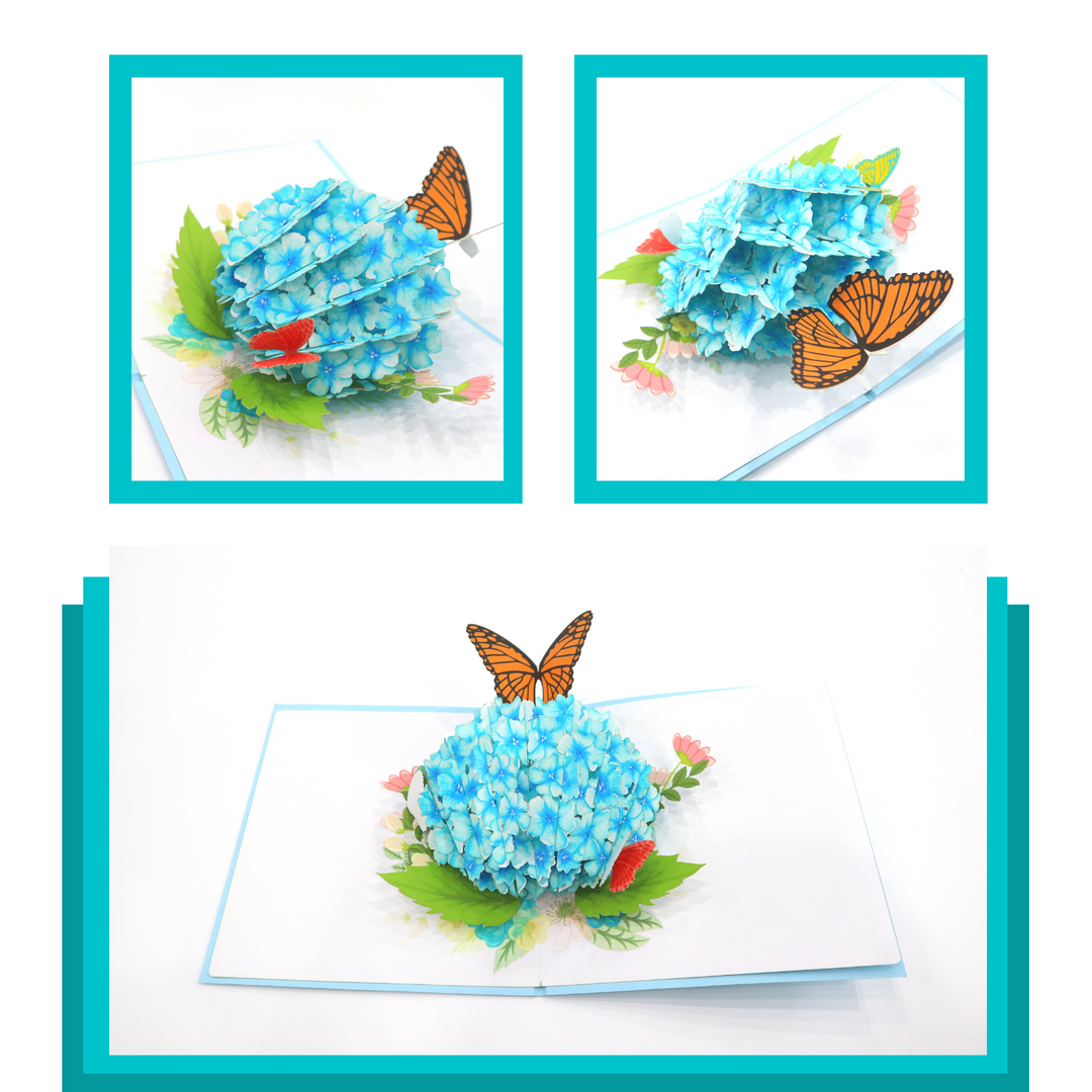 Hydrangea Flower with Monarch Butterfly Pop Up Card