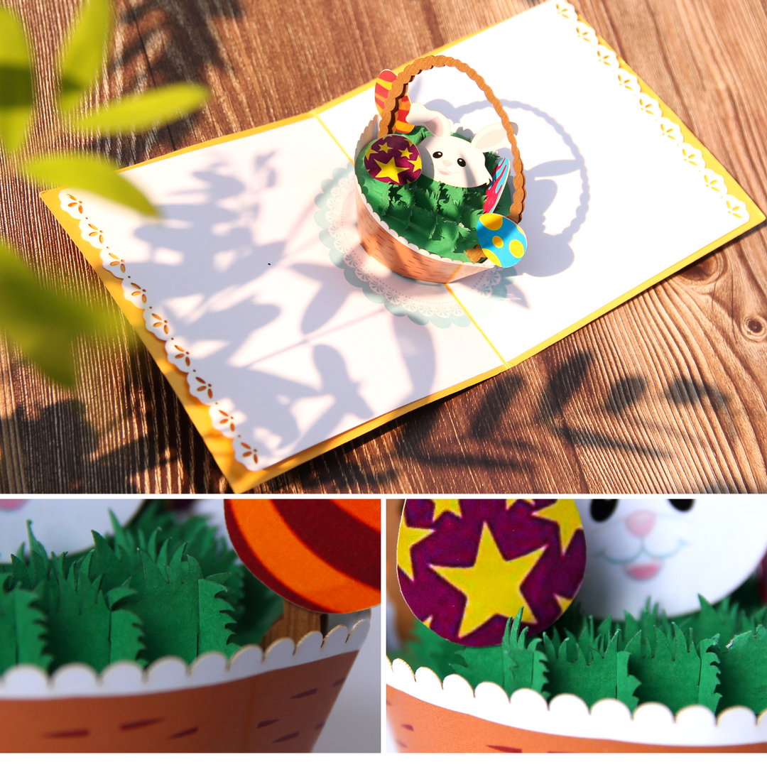 Basket and Funny Face Bunny Easter's Day Pop Up Card