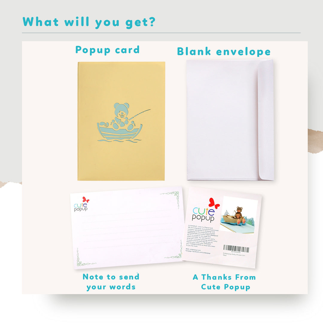 Bear Fishing Boat Pop Up Card