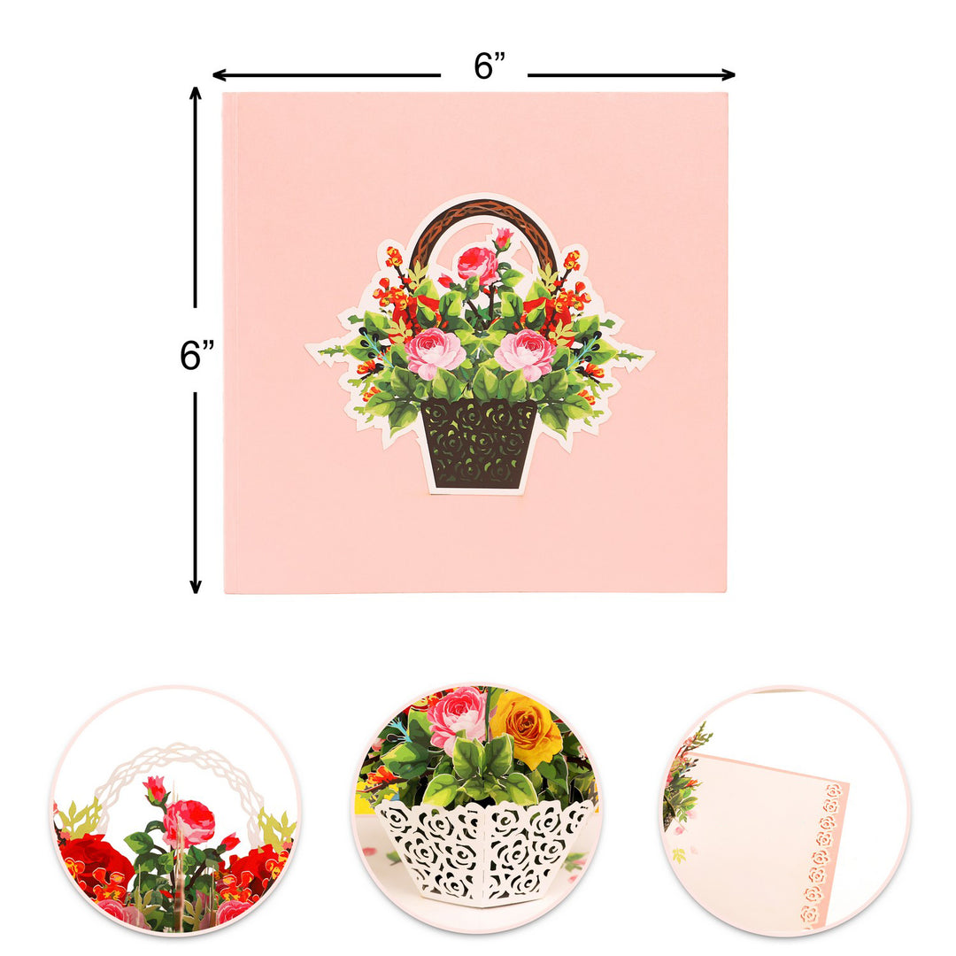 Red Rose Basket Pop Up Card