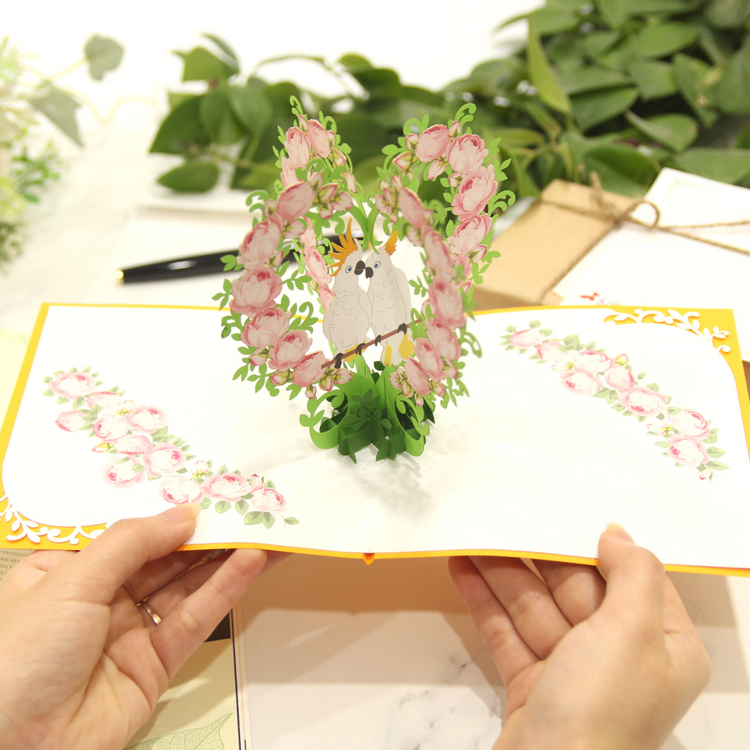 Romantic Cockatoo Couple Pop Up Card