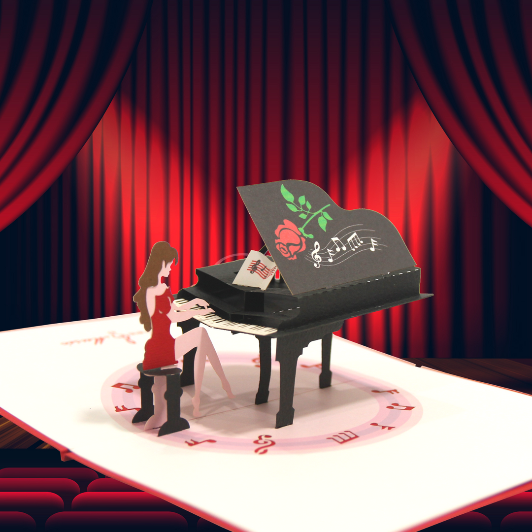 Lovely Girl Playing Piano Pop Up Card