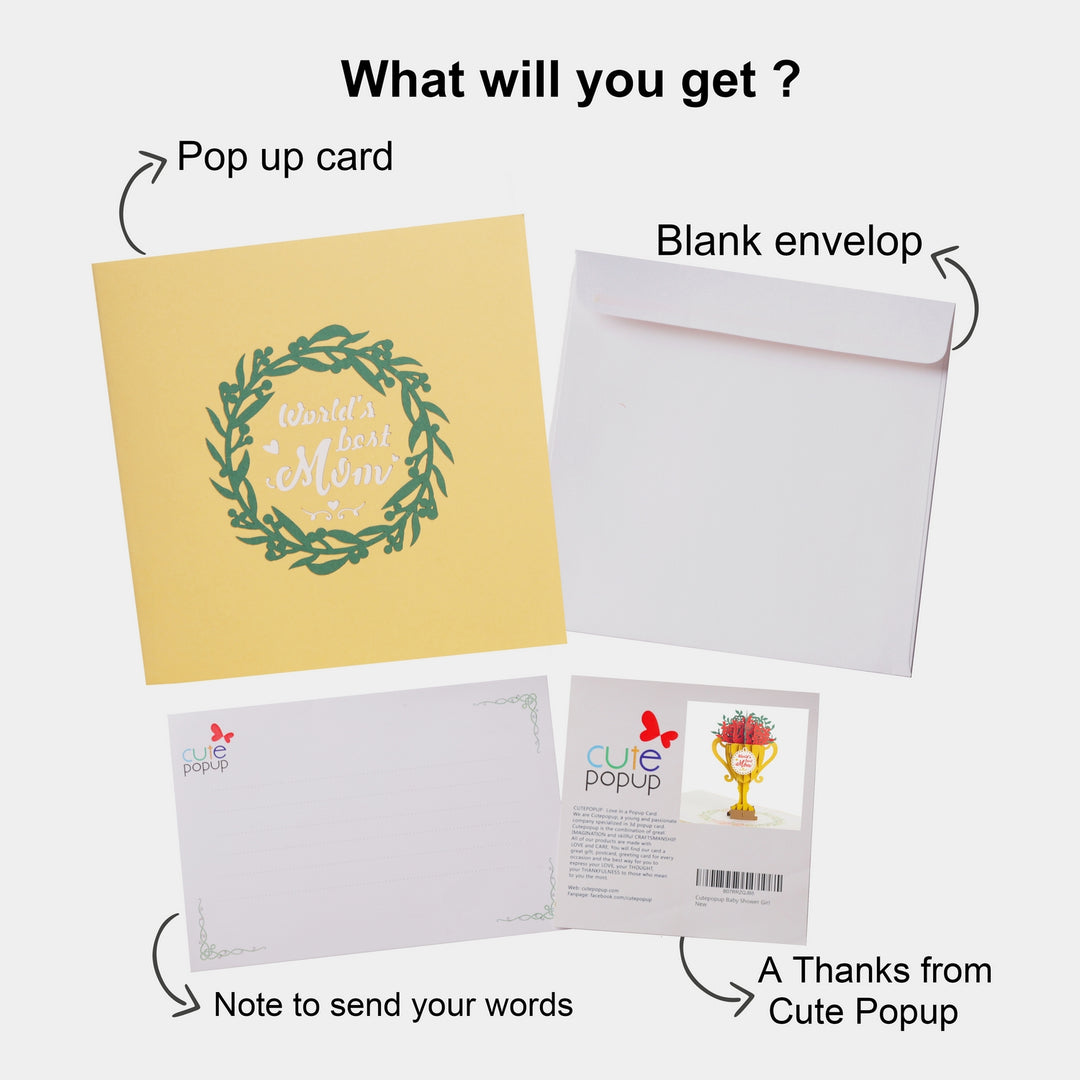 World Best Mom Trophy Pop Up Card