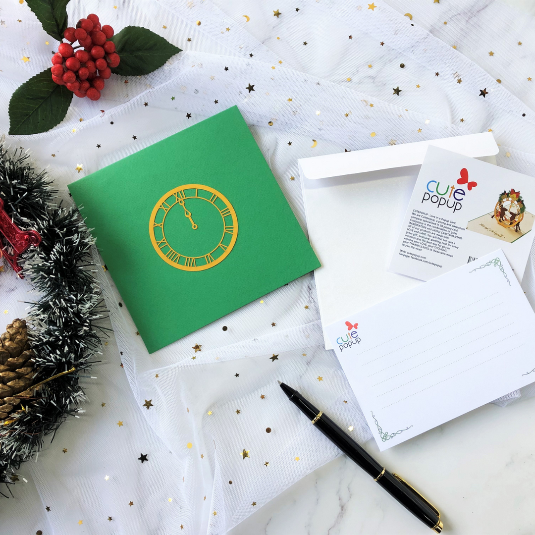 Reindeers & Clock Christmas Pop Up Card