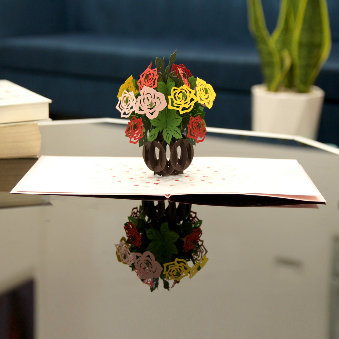 Colorful Rose Flowers Pop Up Card