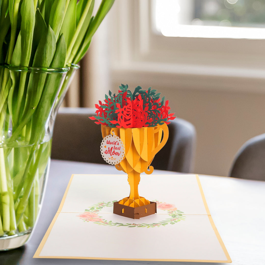 World Best Mom Trophy Pop Up Card