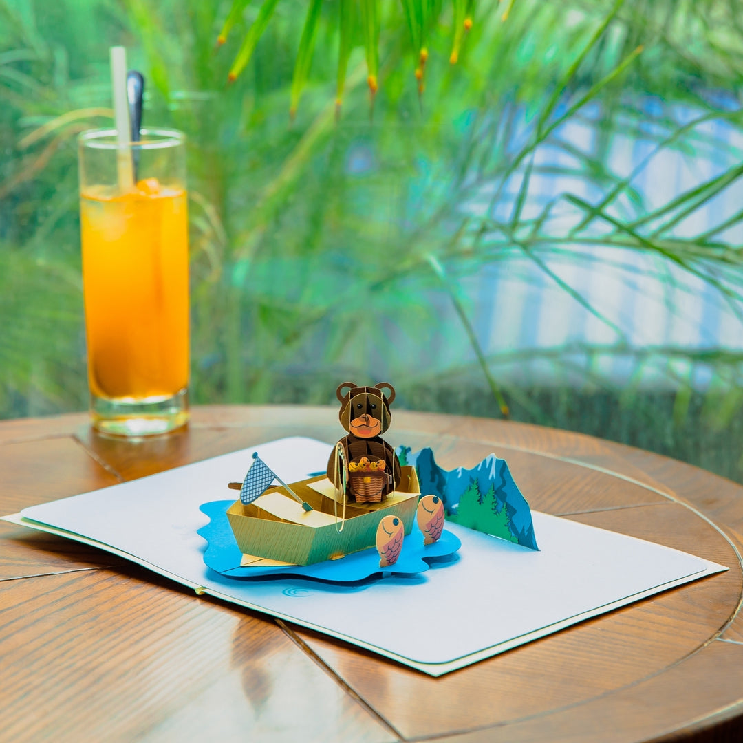Bear Fishing Boat Pop Up Card