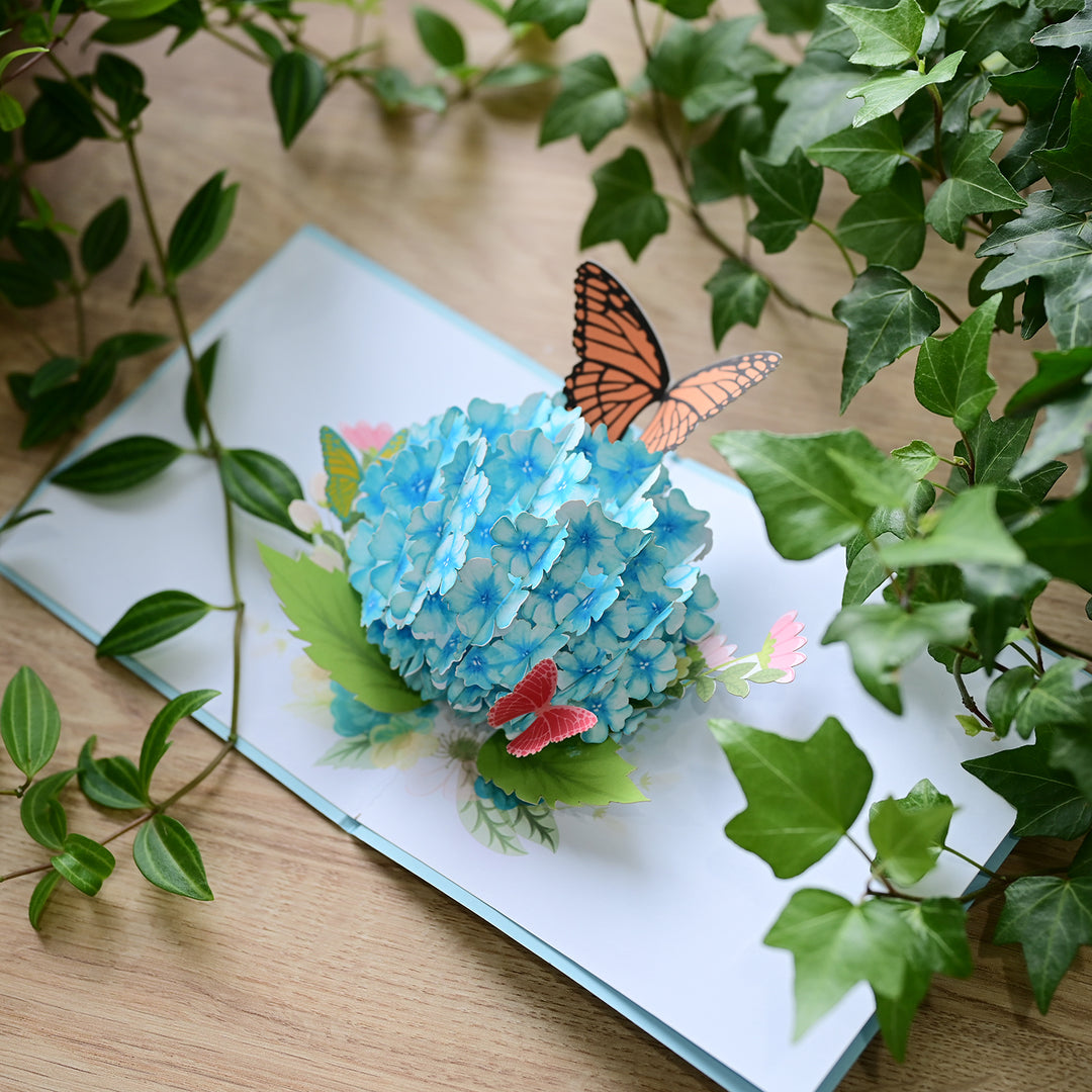 Hydrangea Flower with Monarch Butterfly Pop Up Card