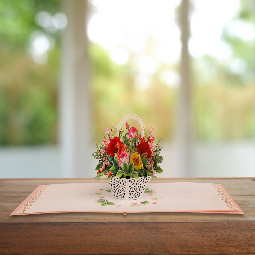 Red Rose Basket Pop Up Card