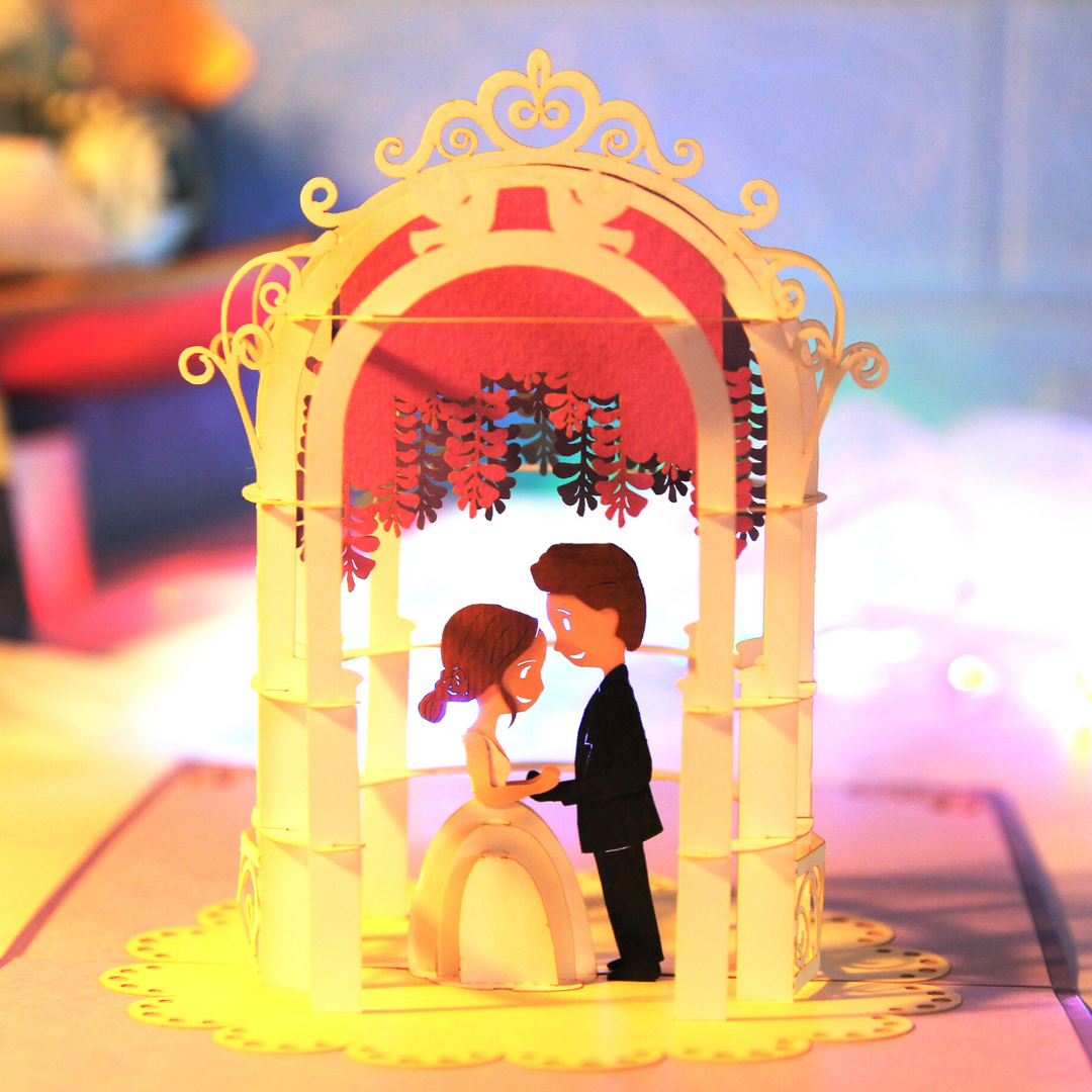 Bride & Groom Holding Hand Pop Up Card