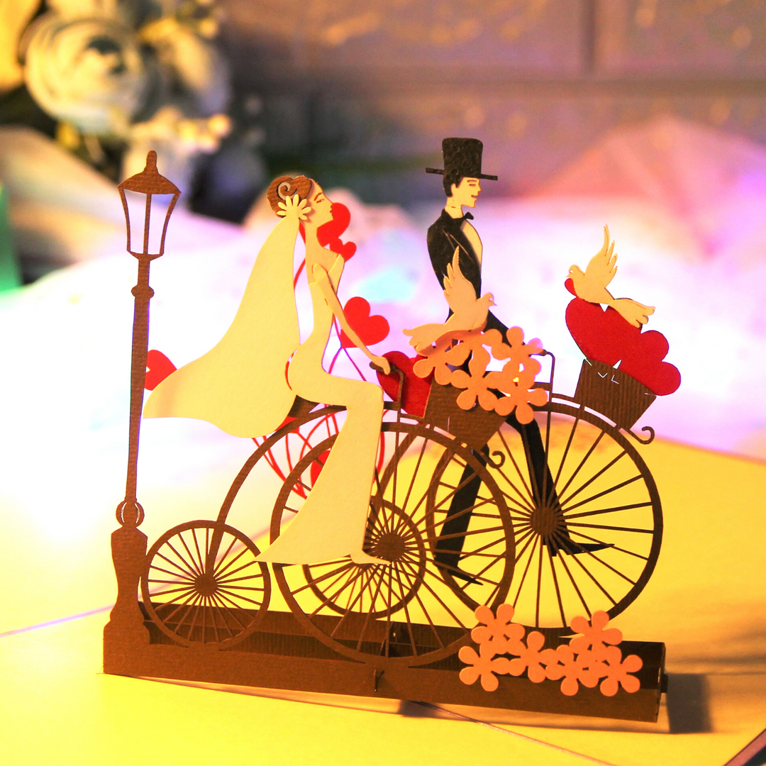 Romantic Couple Bike Ride Pop Up Card