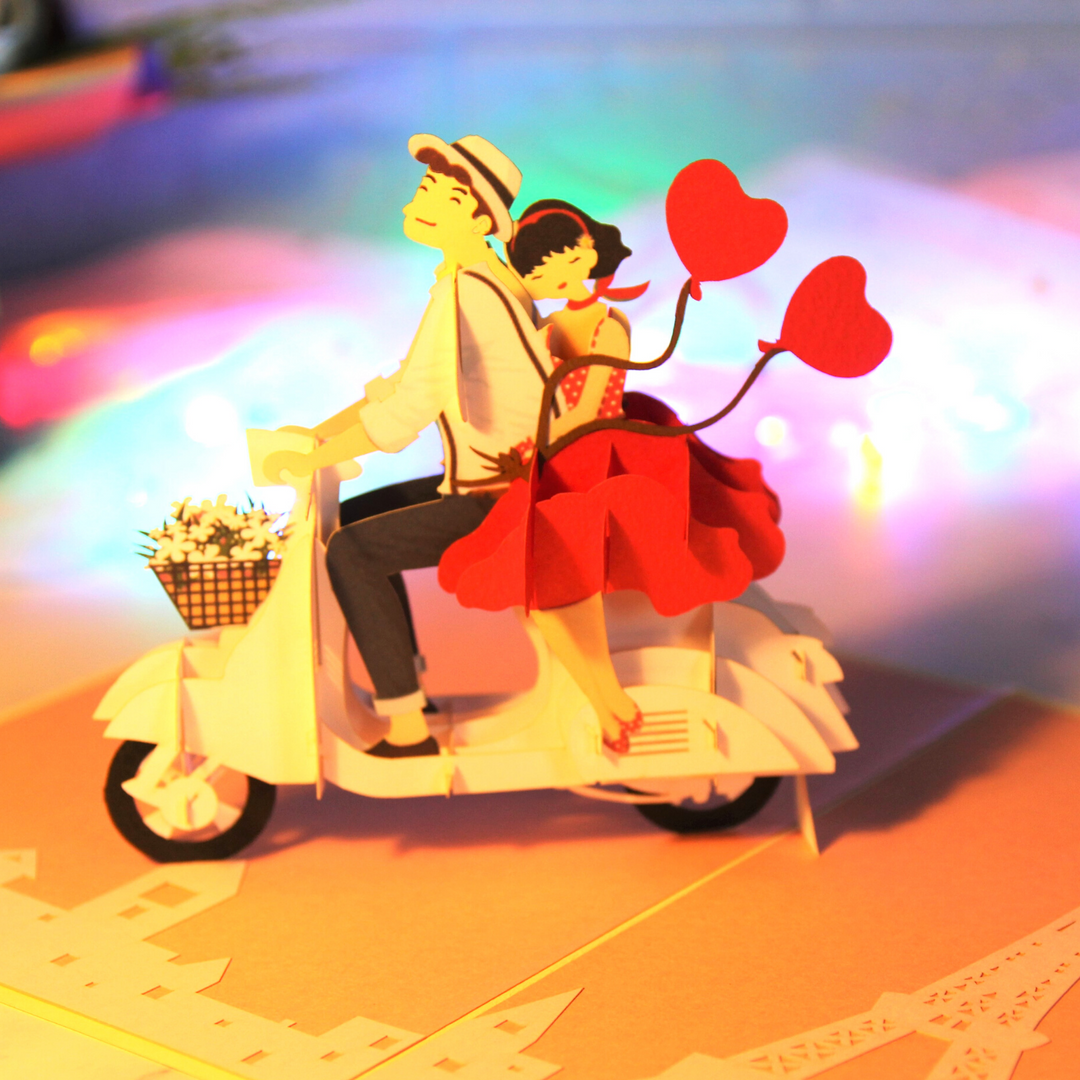 Romantic Couple on Vespa Pop Up Card