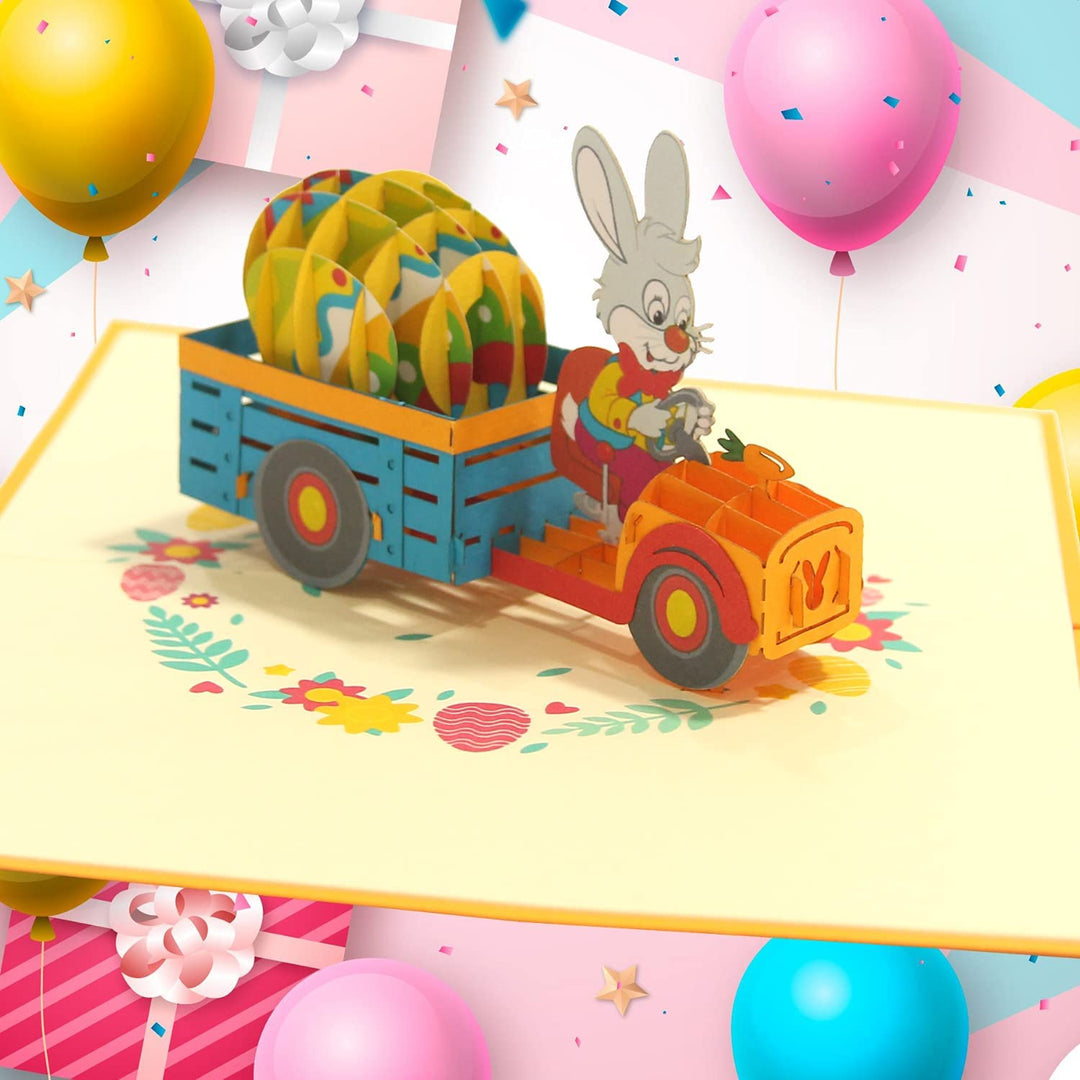 Funny Bunny Truck Easter's Day Pop Up Card