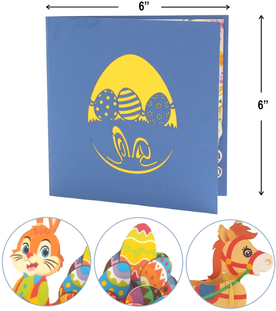 Easter's Day Pop Up Card with Funny Bunny Driving Horse Design