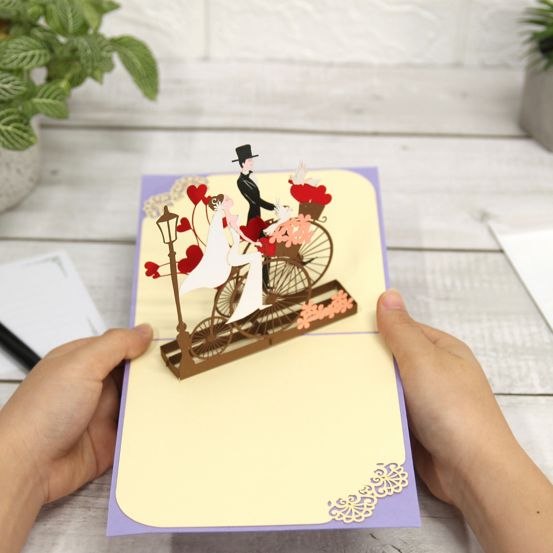 Romantic Couple Bike Ride Pop Up Card