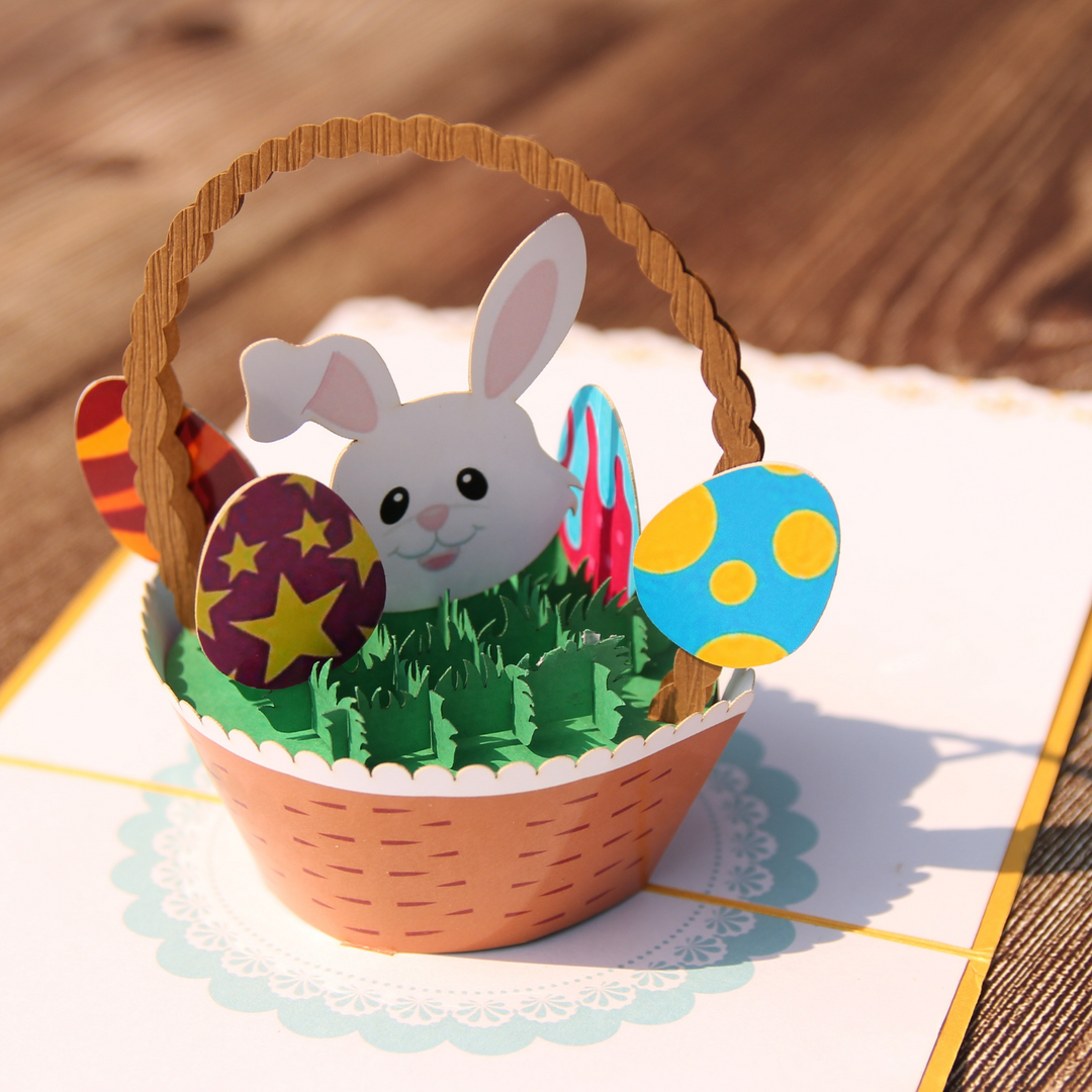 Basket and Funny Face Bunny Easter's Day Pop Up Card