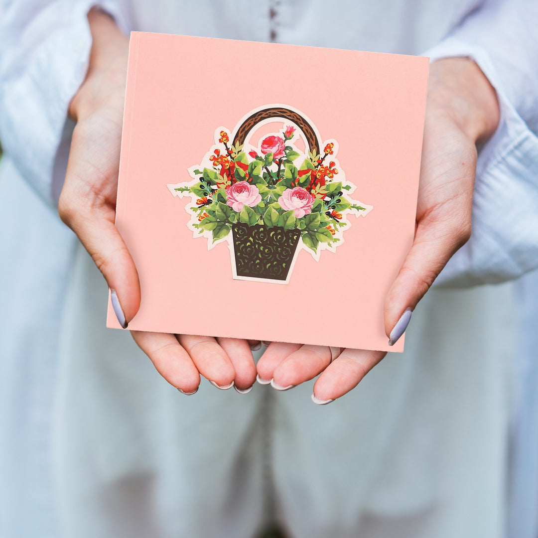 Red Rose Basket Pop Up Card