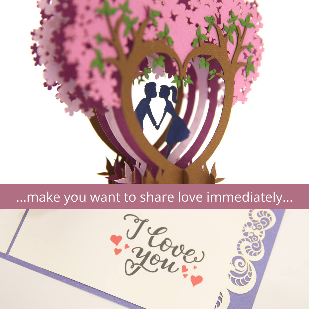 Kissing Couple on Purple Heart Wisteria Pop Up Card