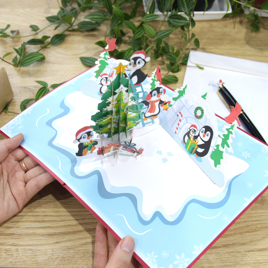 Adorable Penguin and Christmas Tree Pop Up Card