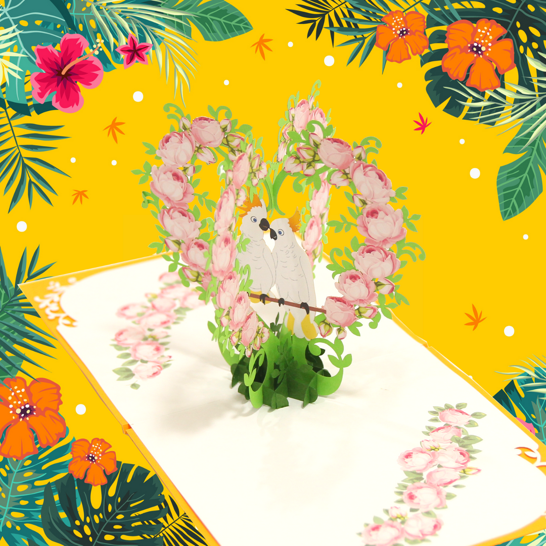 Romantic Cockatoo Couple Pop Up Card