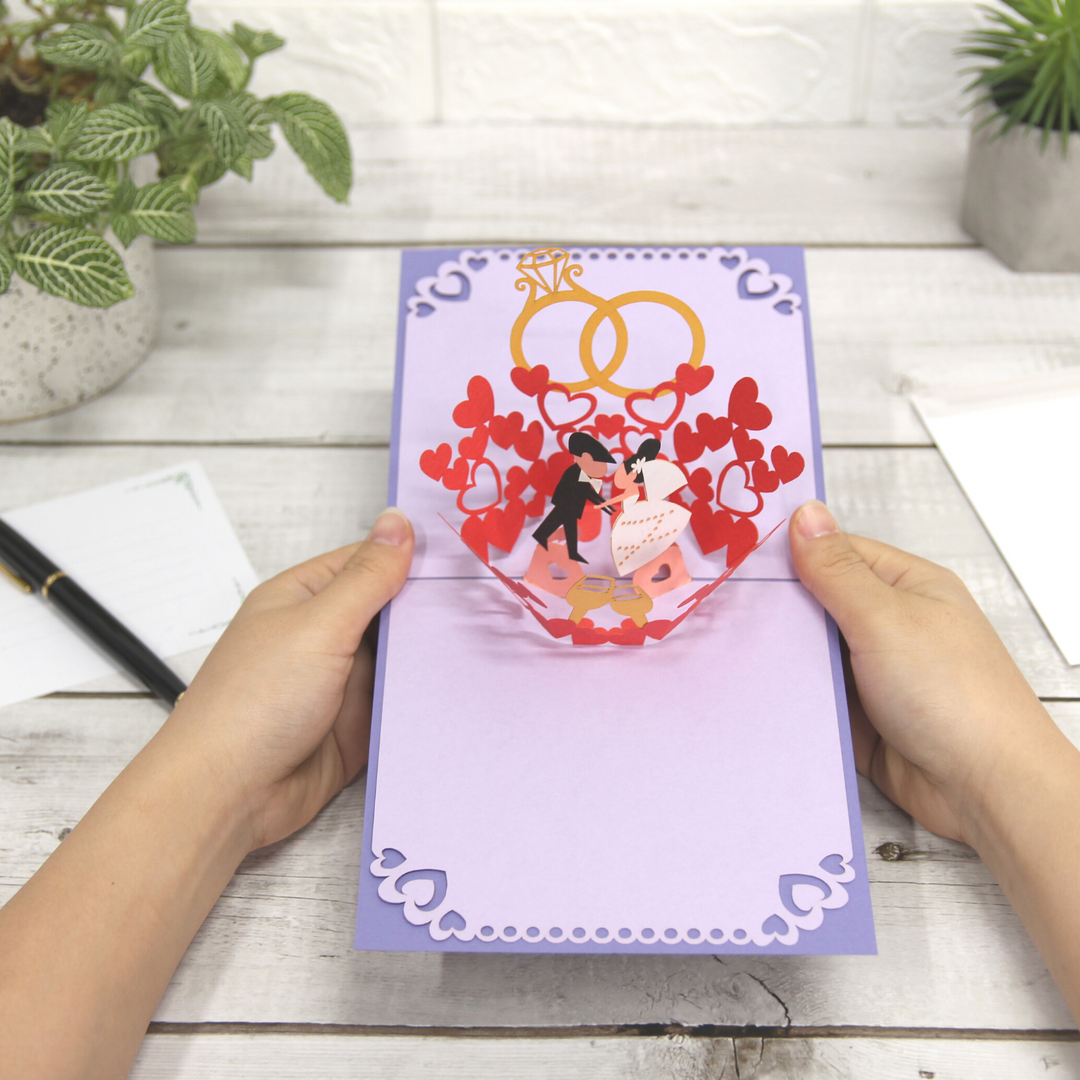 Bride and Groom Kiss in Wedding Party Pop Up Card
