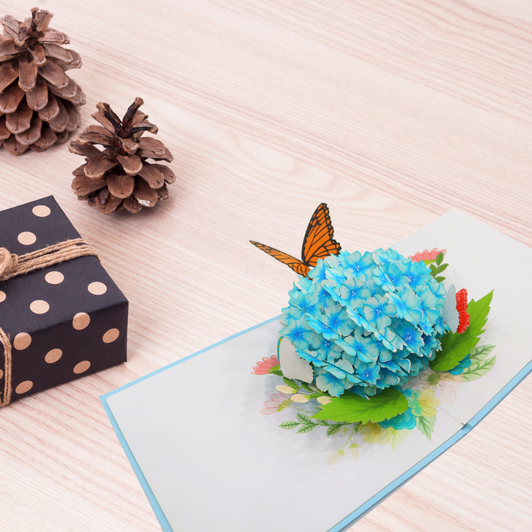 Hydrangea Flower with Monarch Butterfly Pop Up Card