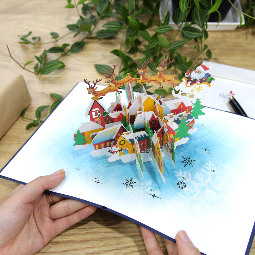 Santa Sleigh & Reindeer Christmas Pop Up Card