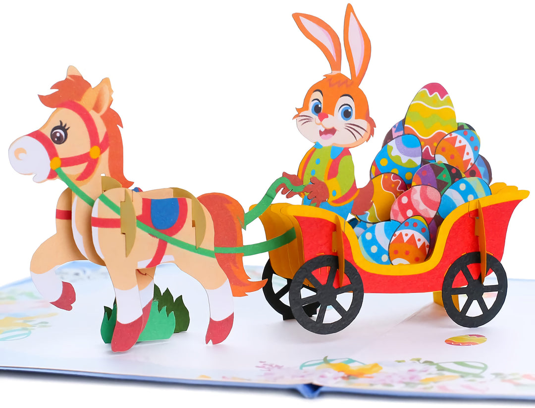 Easter's Day Pop Up Card with Funny Bunny Driving Horse Design