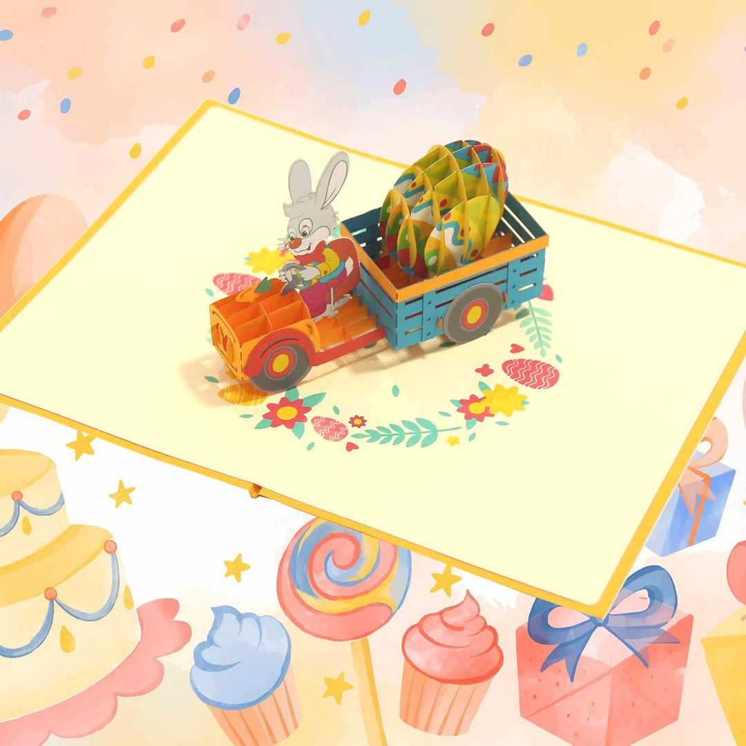 Funny Bunny Truck Easter's Day Pop Up Card