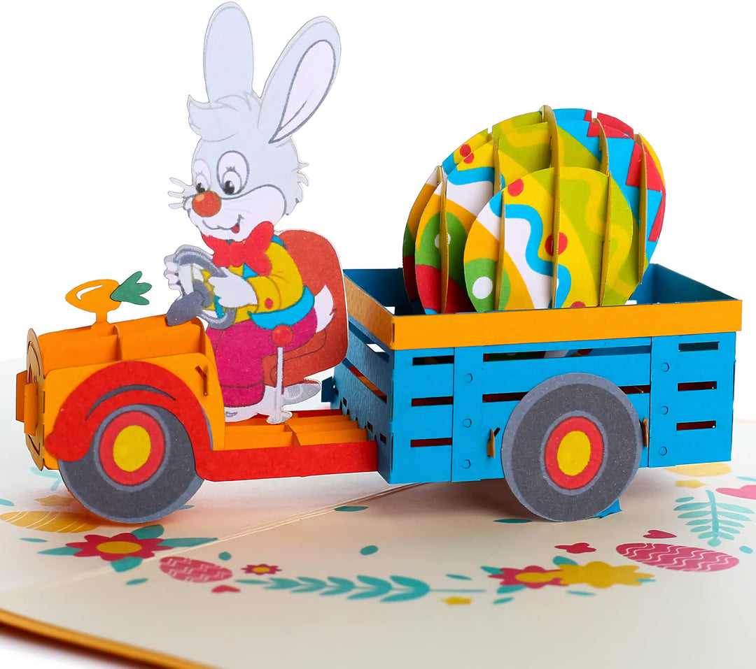 Funny Bunny Truck Easter's Day Pop Up Card