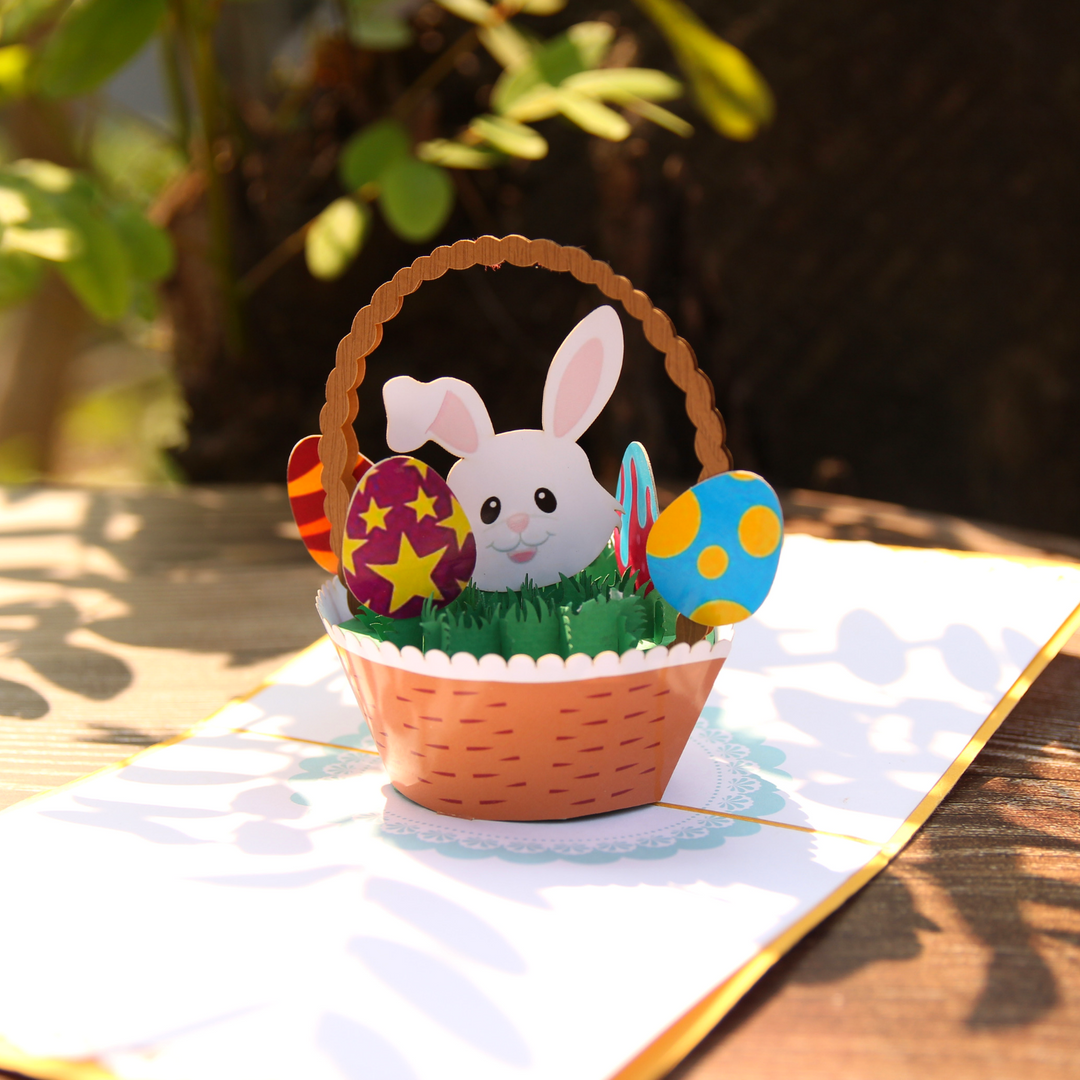 Basket and Funny Face Bunny Easter's Day Pop Up Card