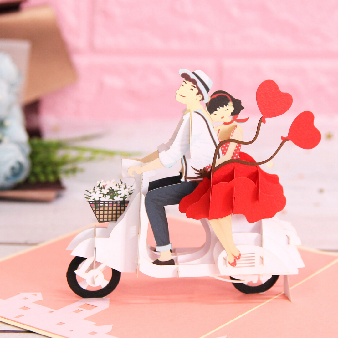 Romantic Couple on Vespa Pop Up Card