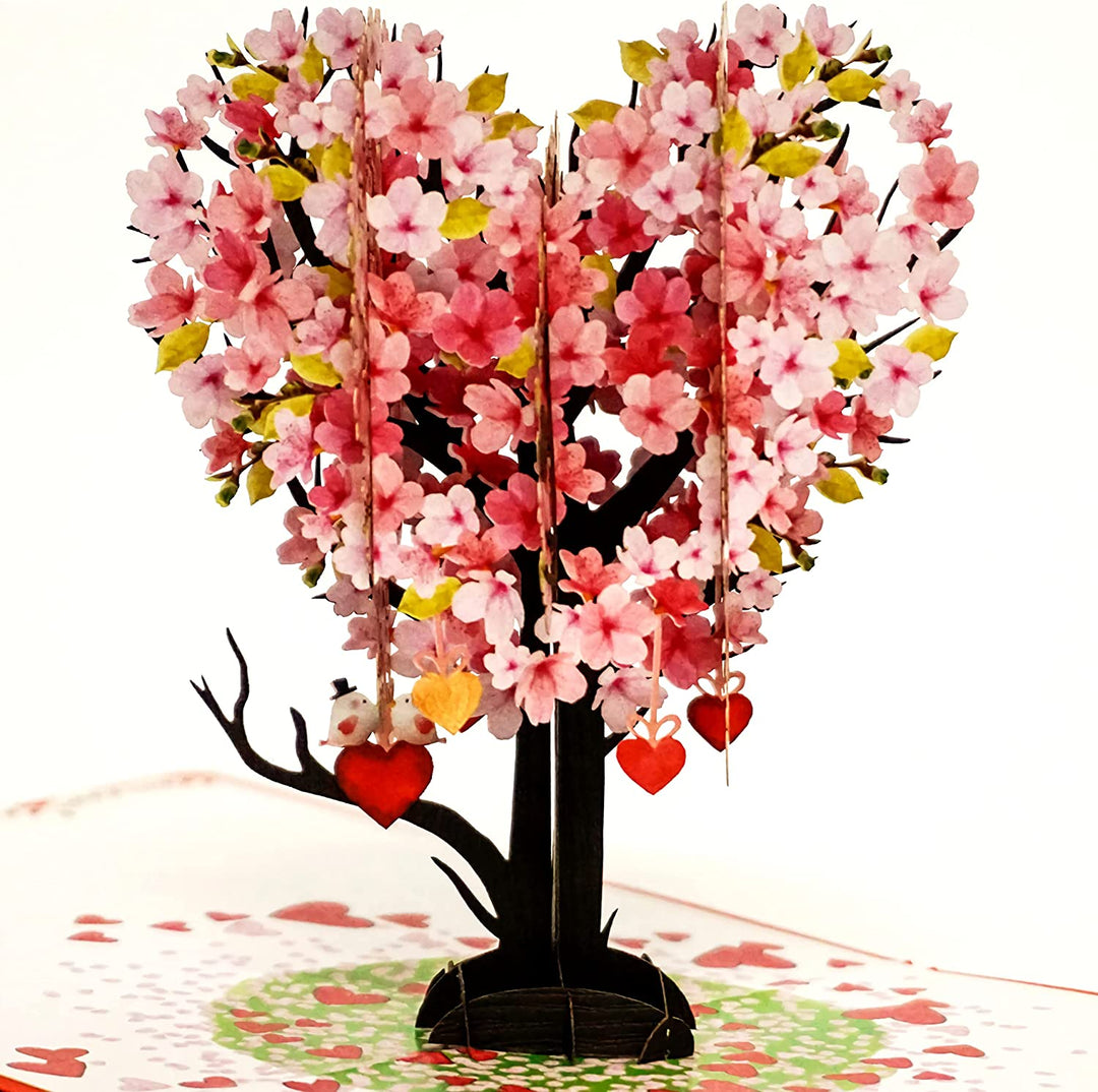 Cherry Heart Tree Love Birds Pop Up Card